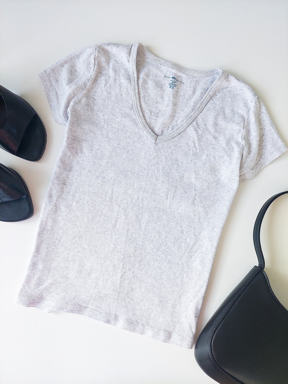 Brandy Melville S Light Heather Gray V-Neck Tee T-Shirt Short Sleeve Cotton
